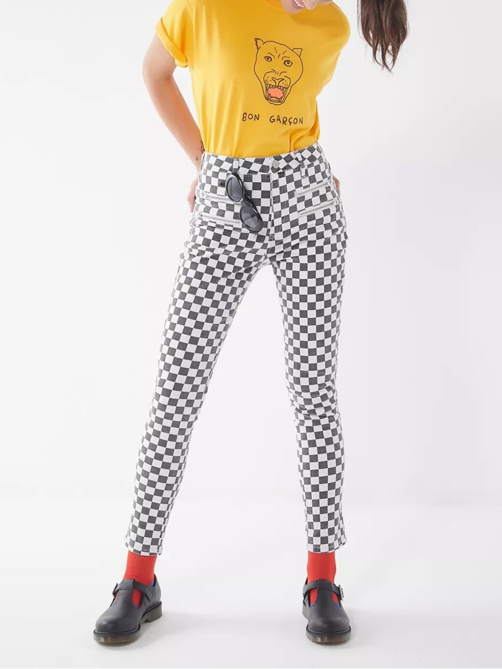 BDG Urban Outfitters Twig High-Rise Checkerboard Skinny Jeans Black White W27 L